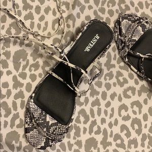 Black/ White Snake Print Heeled Sandal